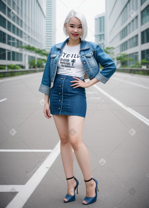 Singaporean young adult female with  white hair