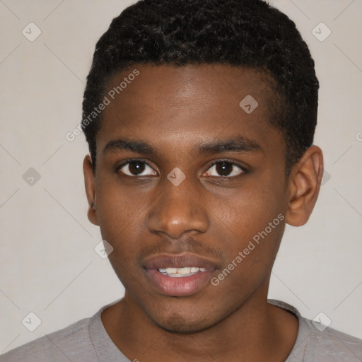 Neutral black young-adult male with short  brown hair and brown eyes