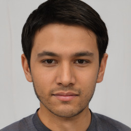 Neutral asian young-adult male with short  brown hair and brown eyes