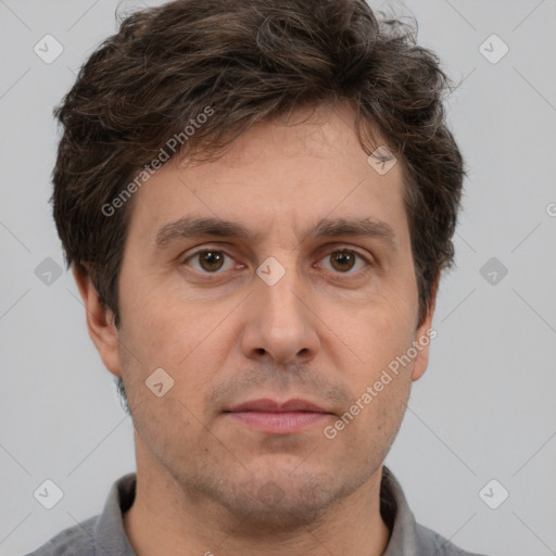 Neutral white adult male with short  brown hair and brown eyes