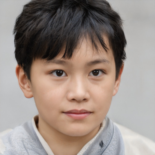 Neutral asian child female with short  brown hair and brown eyes