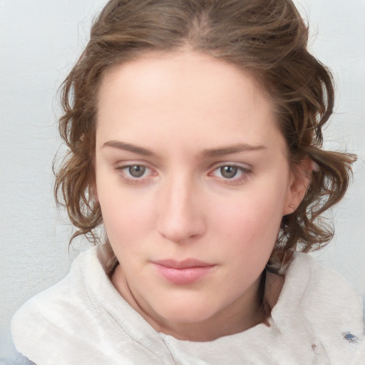 Neutral white young-adult female with medium  brown hair and blue eyes