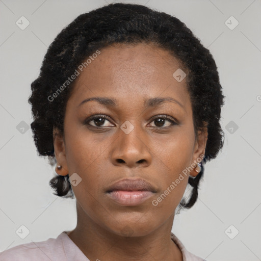 Neutral black young-adult female with short  brown hair and brown eyes