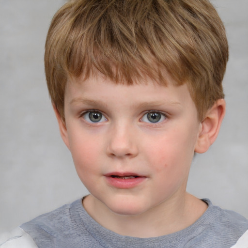 Neutral white child male with short  brown hair and grey eyes