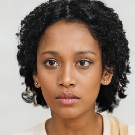 Neutral black young-adult female with medium  black hair and brown eyes