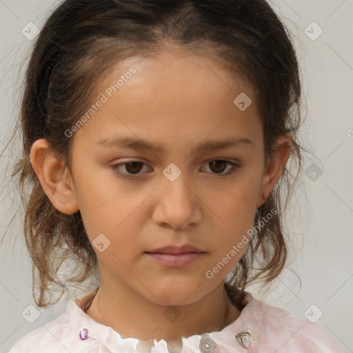 Neutral white child female with medium  brown hair and brown eyes