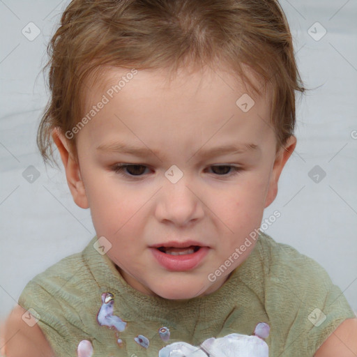 Neutral white child female with short  brown hair and brown eyes