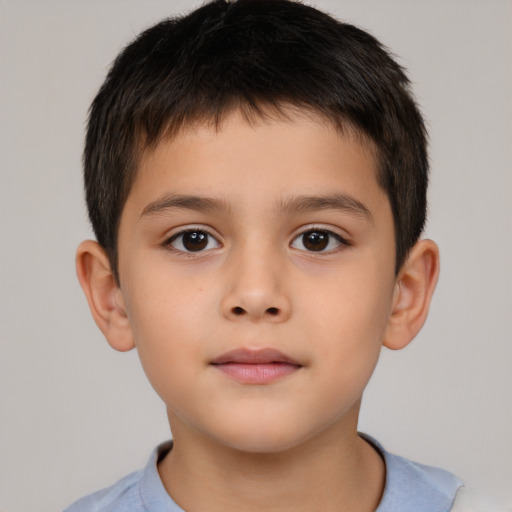 Neutral asian child male with short  brown hair and brown eyes