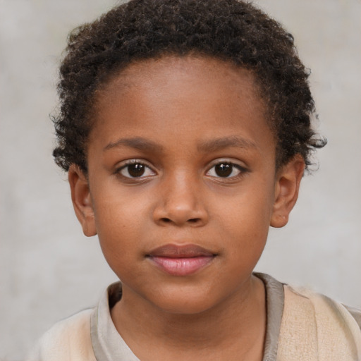 Neutral black child female with short  brown hair and brown eyes