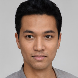 Neutral asian young-adult male with short  black hair and brown eyes