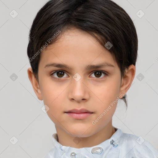 Neutral white child female with short  brown hair and brown eyes