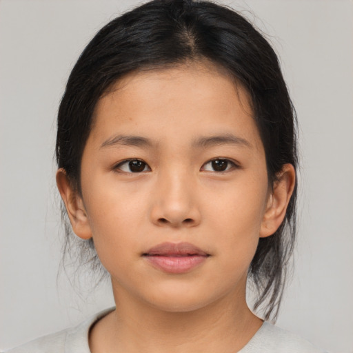 Neutral asian young-adult female with medium  brown hair and brown eyes