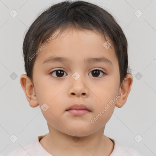 Neutral asian child male with short  brown hair and brown eyes