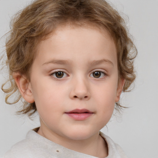 Neutral white child female with short  brown hair and brown eyes