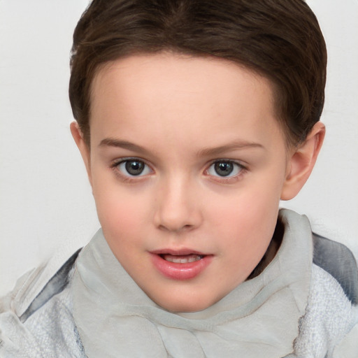 Neutral white child female with short  brown hair and brown eyes