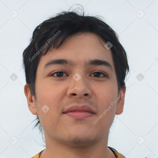 Neutral asian young-adult male with short  brown hair and brown eyes