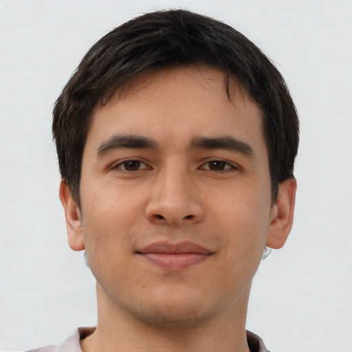 Neutral asian young-adult male with short  brown hair and brown eyes