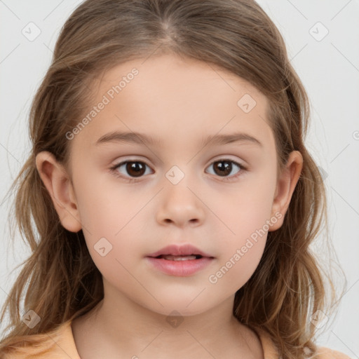 Neutral white child female with medium  brown hair and brown eyes