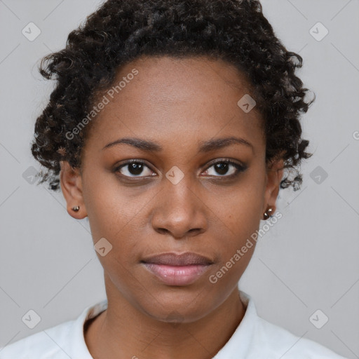 Neutral black young-adult female with short  brown hair and brown eyes