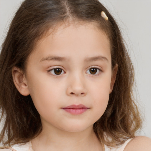 Neutral white child female with medium  brown hair and brown eyes