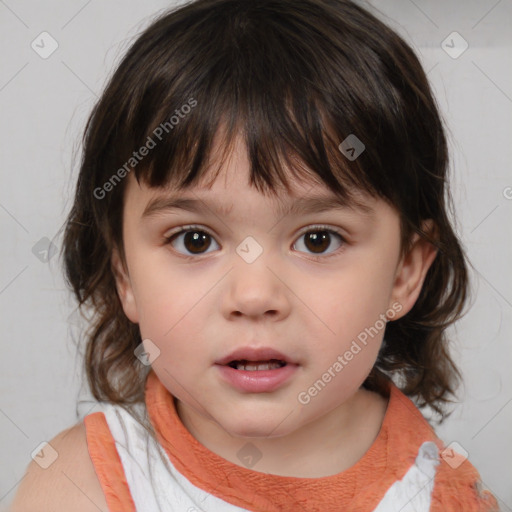 Neutral white child female with medium  brown hair and brown eyes