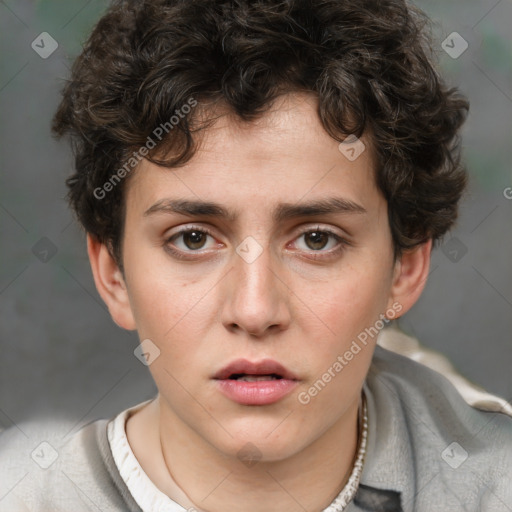 Neutral white young-adult male with medium  brown hair and brown eyes