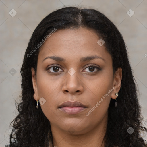 Neutral black young-adult female with long  brown hair and brown eyes