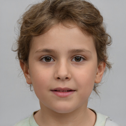 Neutral white child female with medium  brown hair and brown eyes