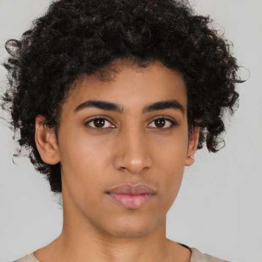 Neutral latino young-adult female with short  black hair and brown eyes