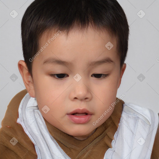 Neutral asian child male with short  brown hair and brown eyes