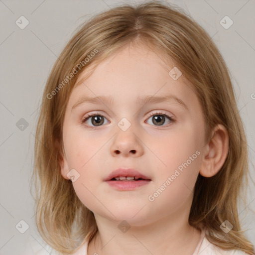 Neutral white child female with medium  brown hair and brown eyes