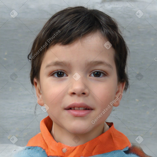 Neutral white child female with short  brown hair and brown eyes