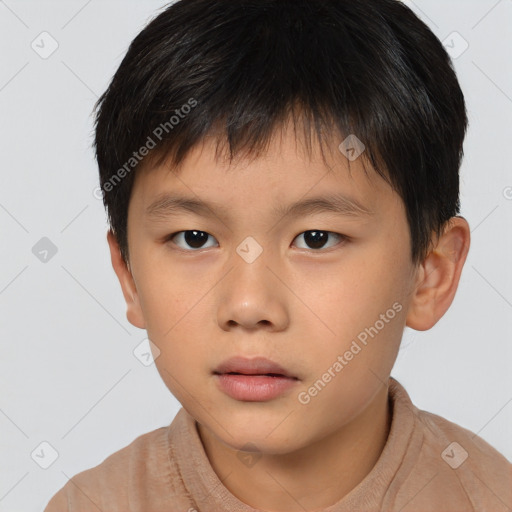 Neutral asian child male with short  brown hair and brown eyes