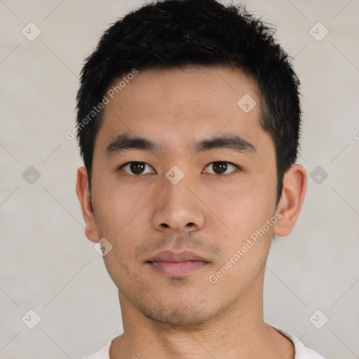 Neutral asian young-adult male with short  black hair and brown eyes