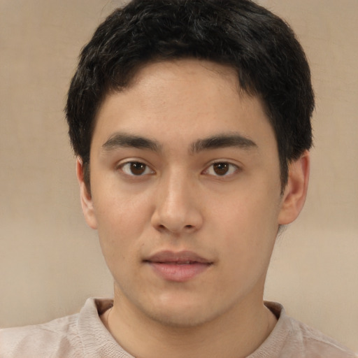 Neutral white young-adult male with short  black hair and brown eyes