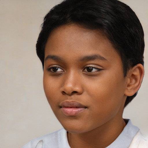 Neutral black young-adult female with short  black hair and brown eyes
