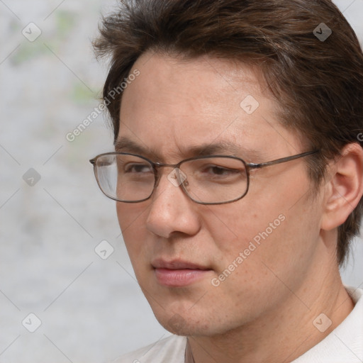 Neutral white adult male with short  brown hair and brown eyes