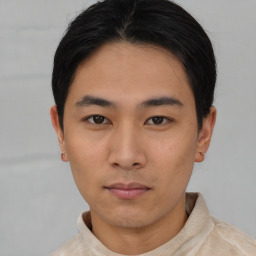 Neutral asian young-adult male with short  brown hair and brown eyes