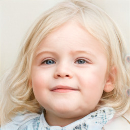 Joyful white child female with medium  brown hair and blue eyes