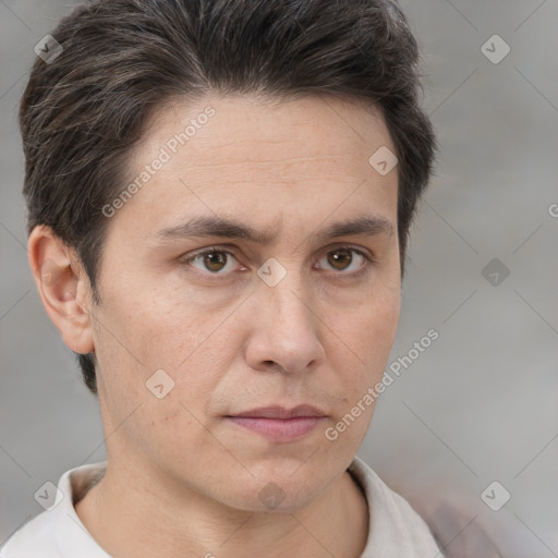 Neutral white adult male with short  brown hair and brown eyes