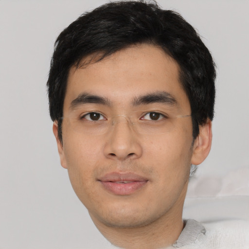 Neutral asian young-adult male with short  black hair and brown eyes