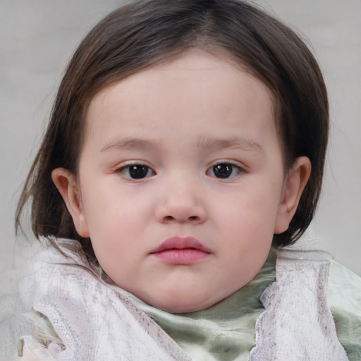 Neutral white child female with medium  brown hair and blue eyes