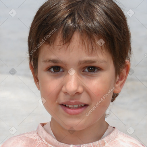 Joyful white child male with short  brown hair and brown eyes