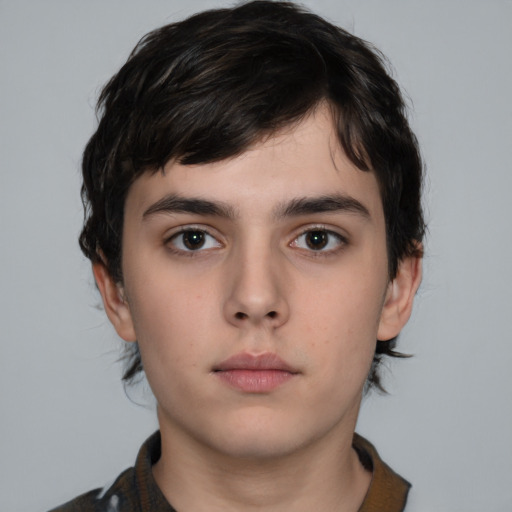 Neutral white young-adult male with medium  brown hair and brown eyes