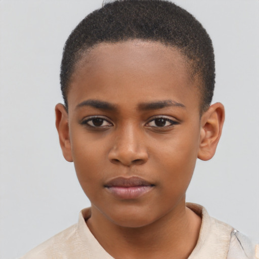 Neutral black child female with short  brown hair and brown eyes