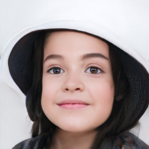 Neutral white child female with medium  black hair and brown eyes