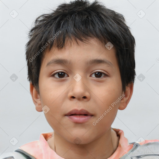 Neutral white child male with short  brown hair and brown eyes
