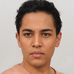 Neutral latino young-adult male with short  brown hair and brown eyes