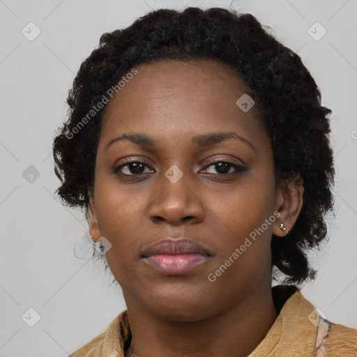 Neutral black young-adult female with medium  black hair and brown eyes