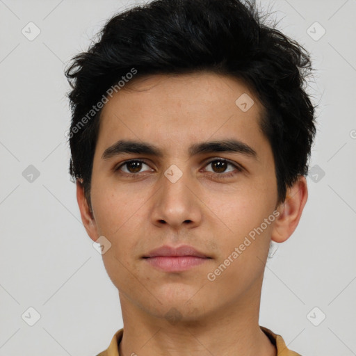 Neutral asian young-adult male with short  black hair and brown eyes